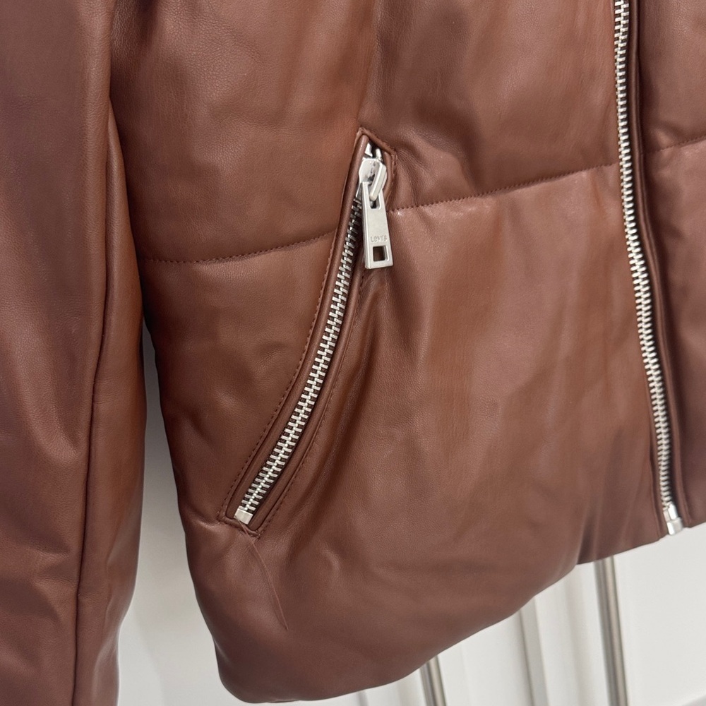 Levi's Women's Breanna faux leather puffer jacket w a sherpa-lined collar&cuffs - Picture 4 of 13